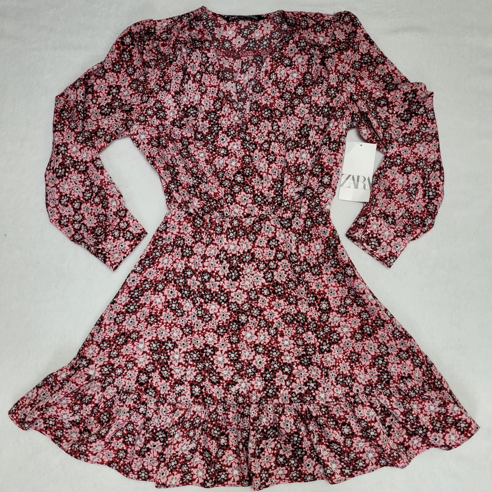 Zara Floral Long Sleeve Dress - Pink and Black